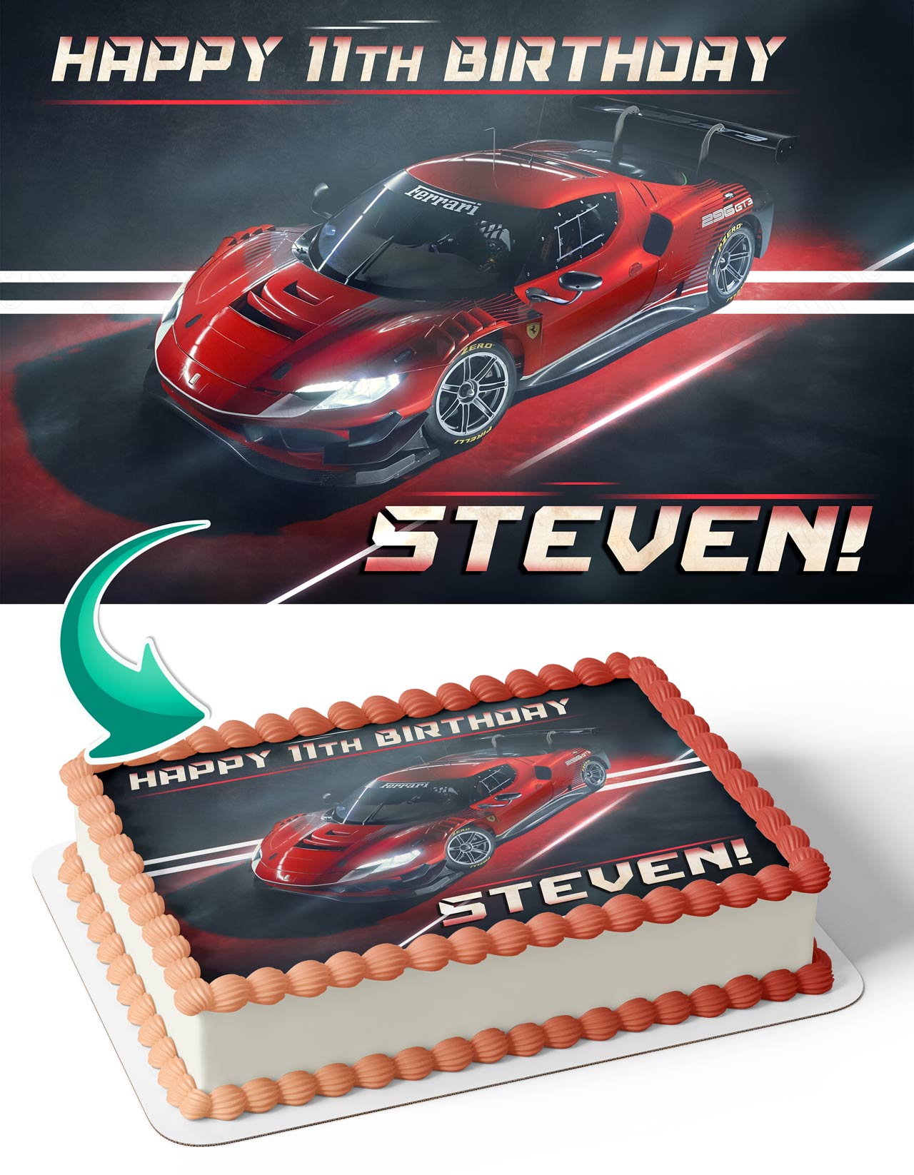 Red Ferrari 296 GT3 Edible Cake Topper
