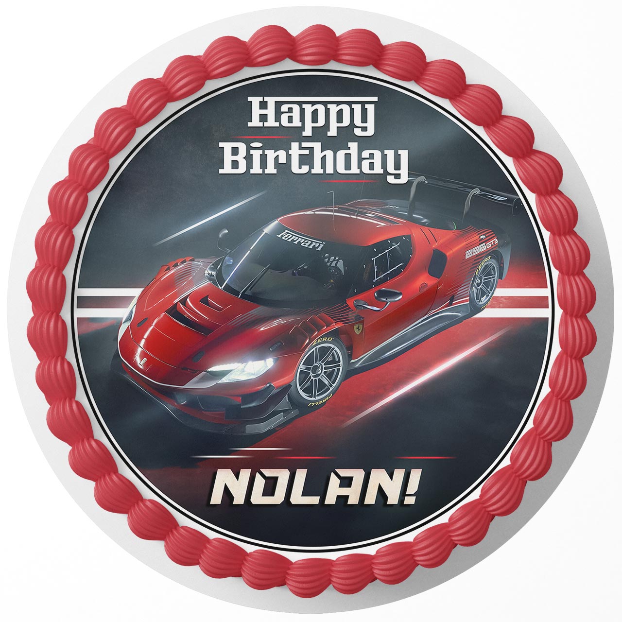 Red Ferrari 296 GT3 Round – Icing Sheet Birthday - Personalized Edible Cake Topper | Custom Icing Sheet | Birthday Cake Decoration