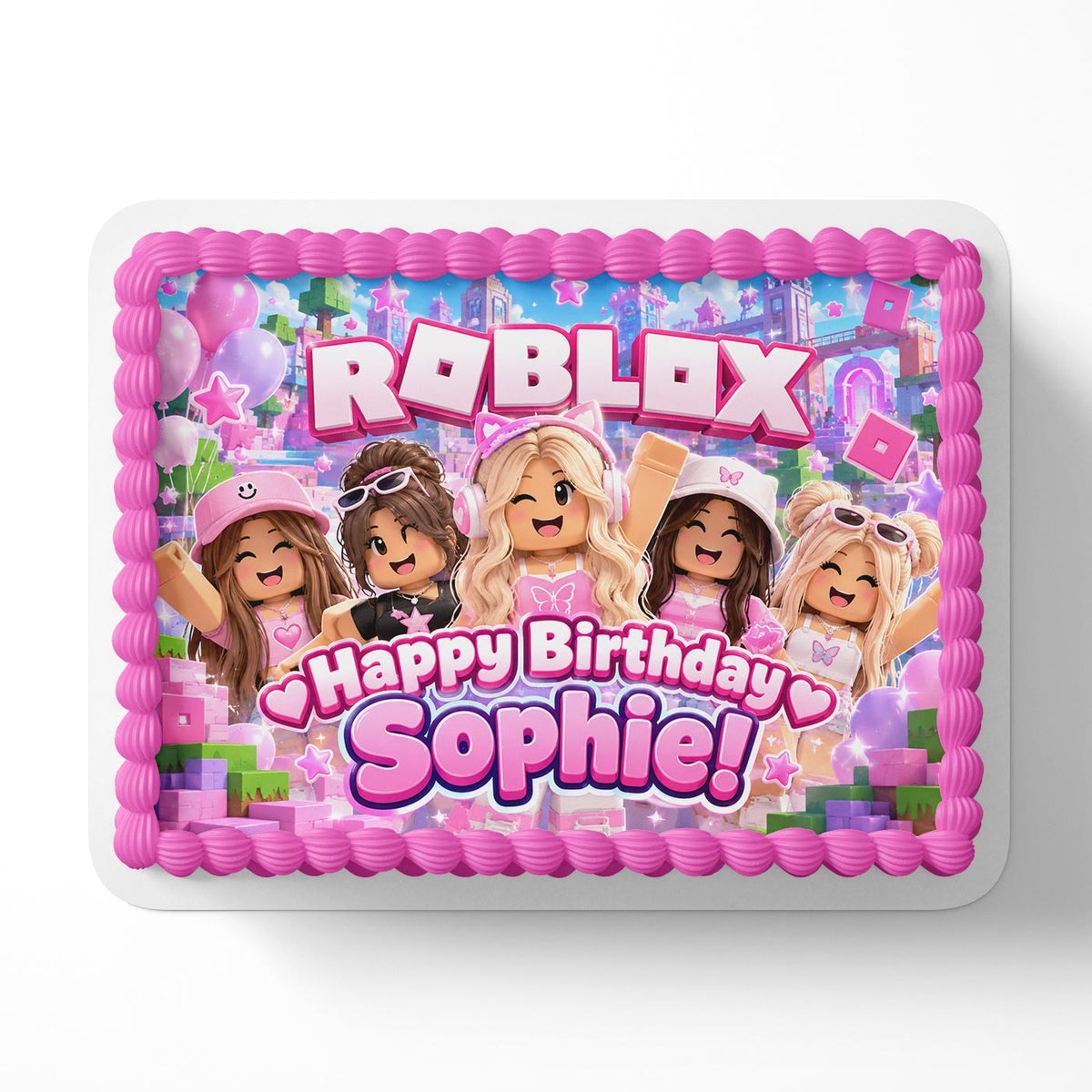Roblox Girls Gamers Cute Pink Cake Topper – Edible Cake Image – Icing Sheet for Cakes