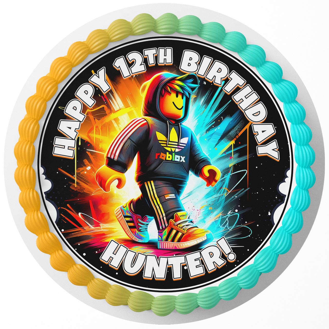 Roblox Video Game Adidas Logo Black Round – Icing Sheet Birthday - Personalized Edible Cake Topper | Custom Icing Sheet | Birthday Cake Decoration