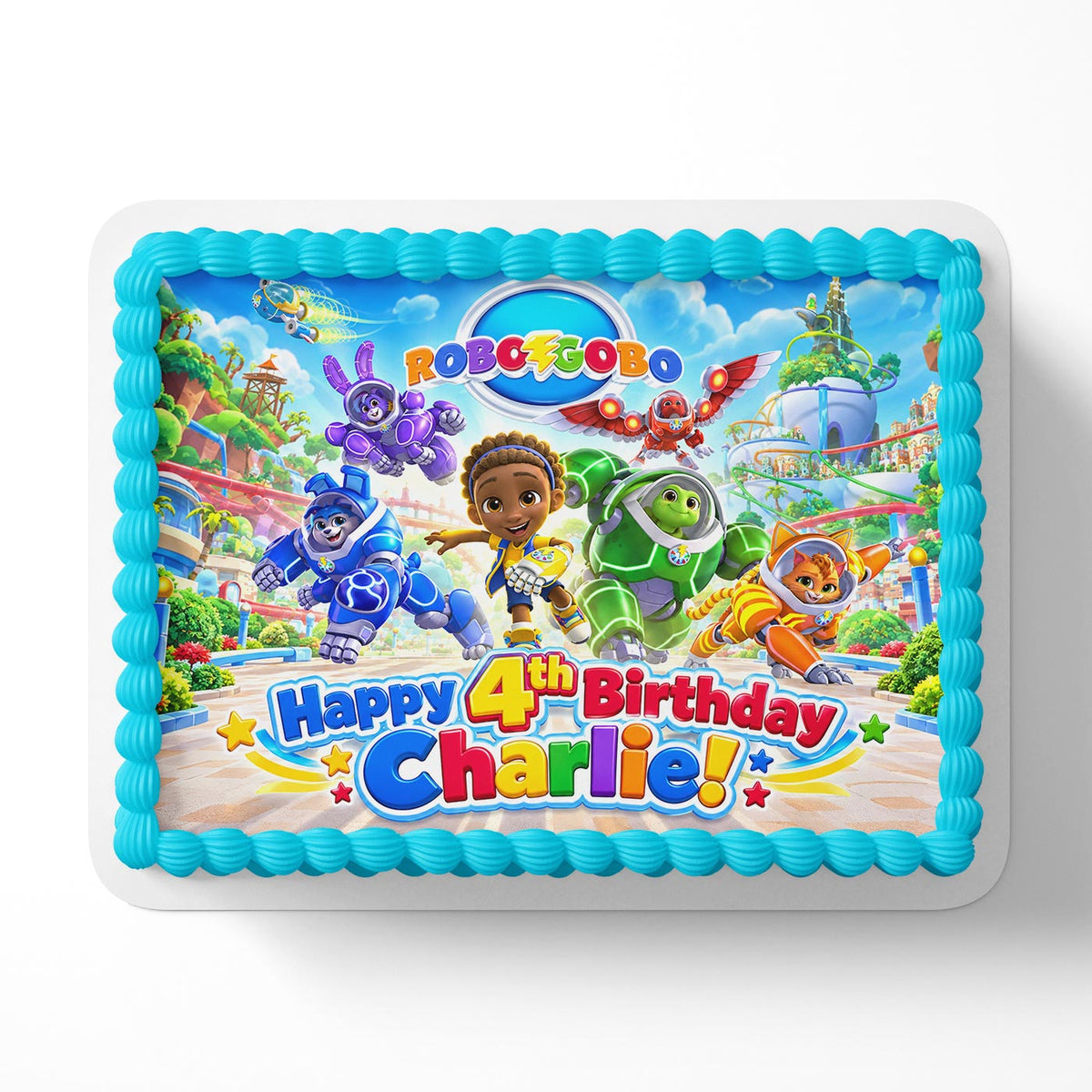 RoboGobo Kids Toddlers Edible Cake Topper | Birthday Cake Decoration | Photo Cake Image | Custom Edible Cake Topper
