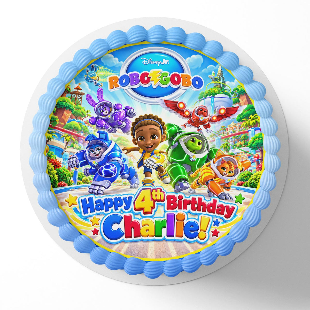 RoboGobo Kids Toddlers Edible Cake Topper | Birthday Cake Decoration | Photo Cake Image | Custom Edible Cake Topper