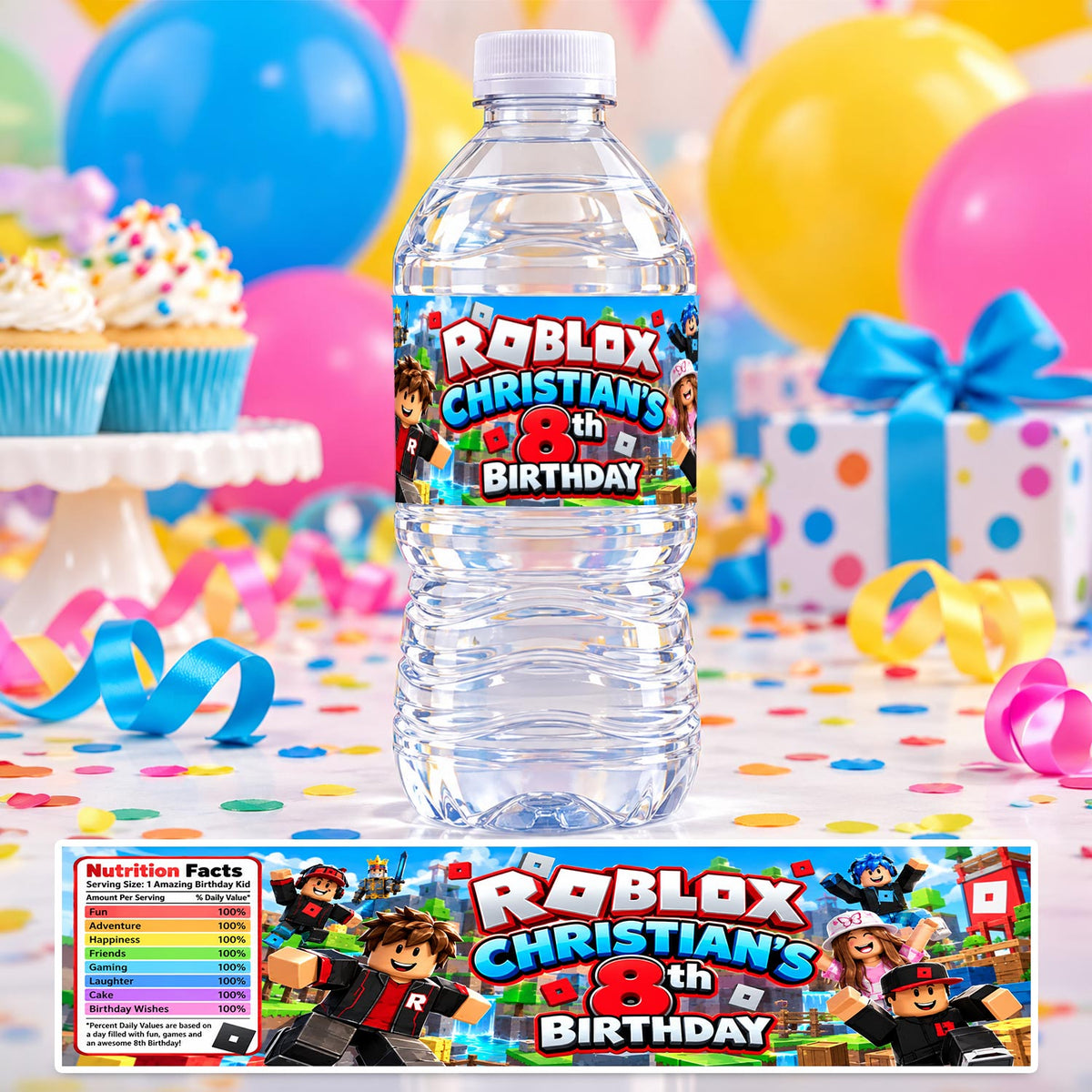 Custom Roblox Water Bottle Label Birthday Decor Self Stick Wrapper