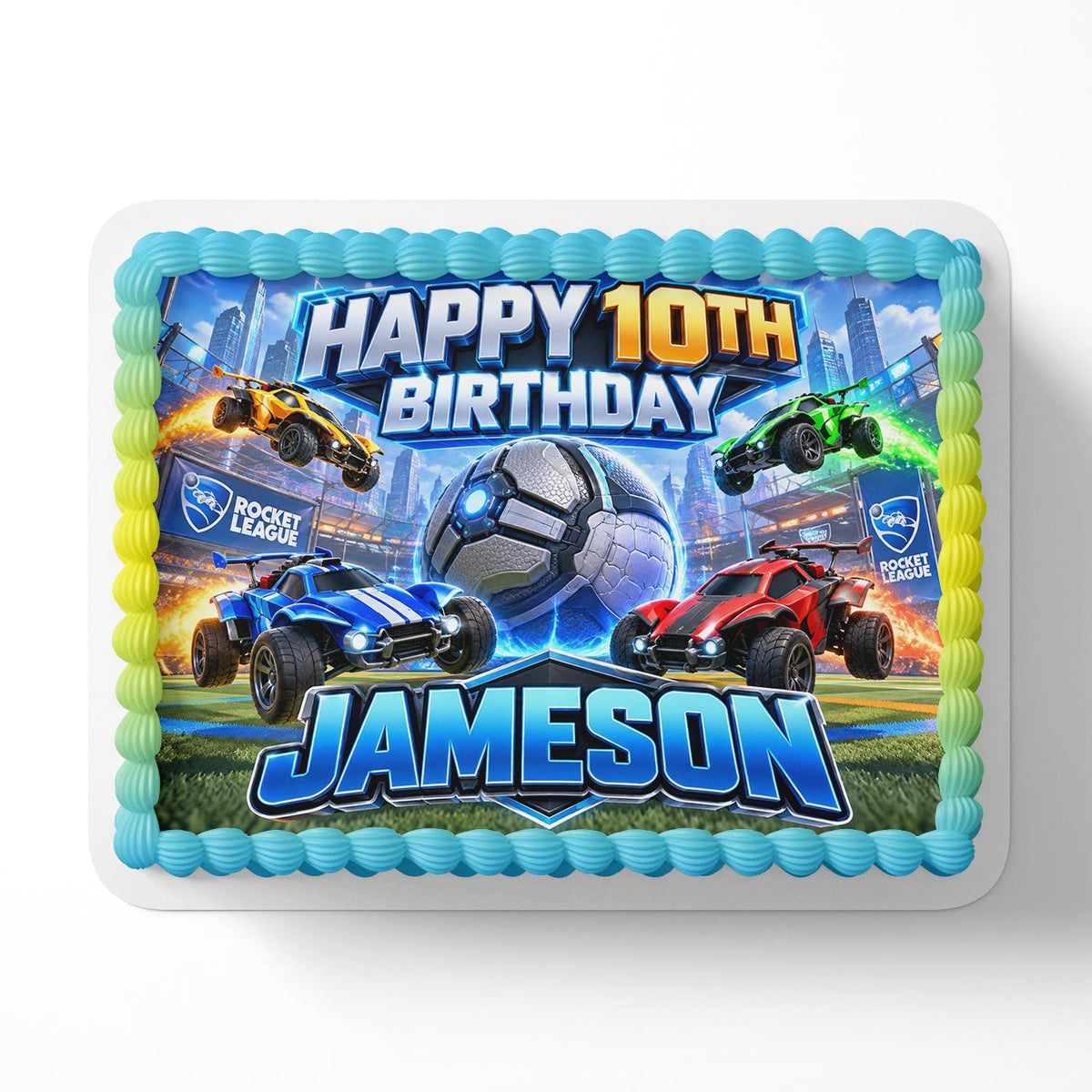 Rocket League Gamers Edible Cake Topper | Birthday Cake Decoration | Photo Cake Image