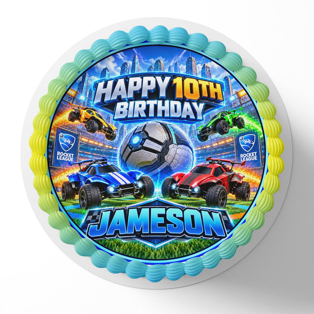 Rocket League Gamers Edible Cake Topper | Birthday Cake Decoration | Photo Cake Image