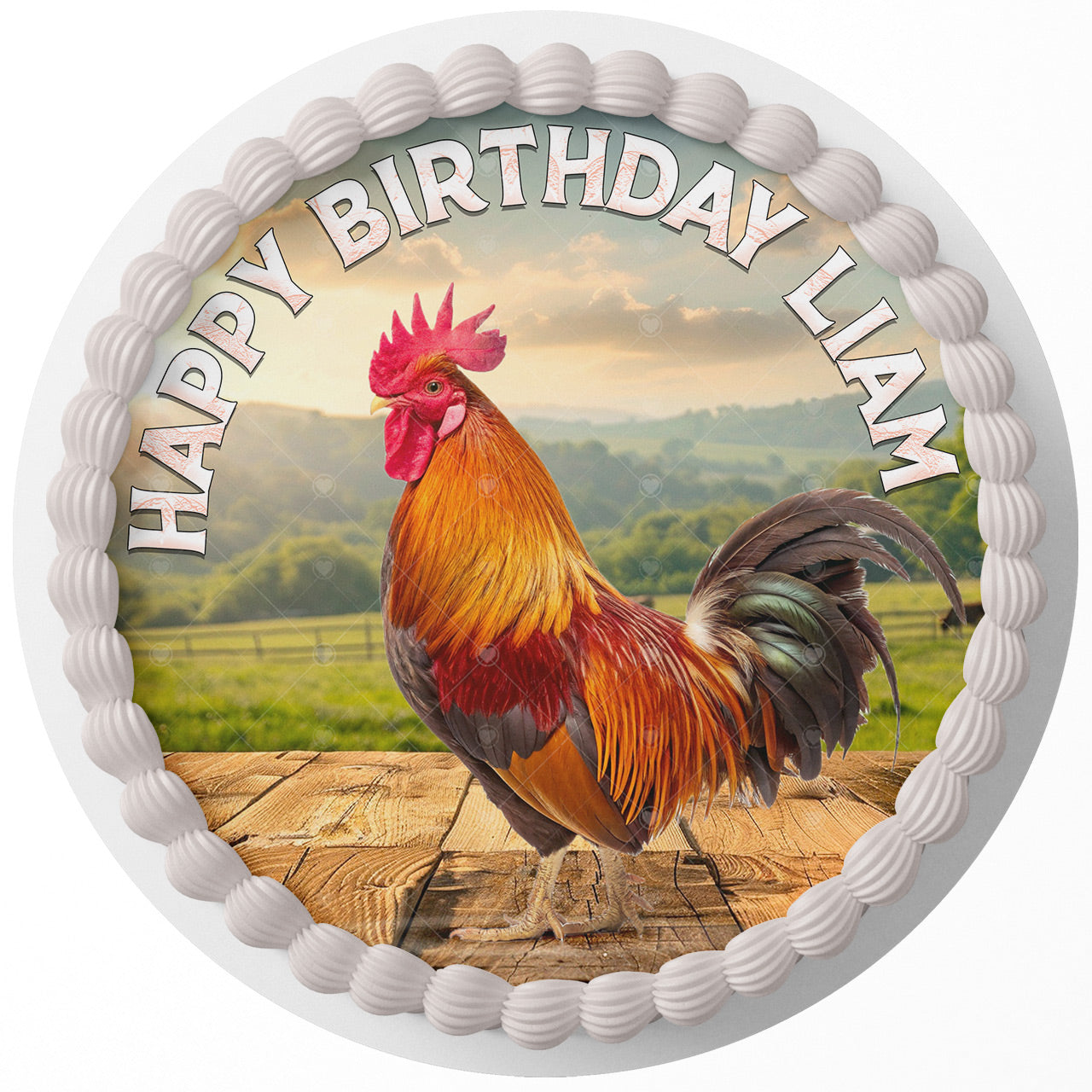 Rooster Gallo RGR Round – Icing Sheet Birthday - Personalized Edible Cake Topper | Custom Icing Sheet | Birthday Cake Decoration | Photo Cake Image