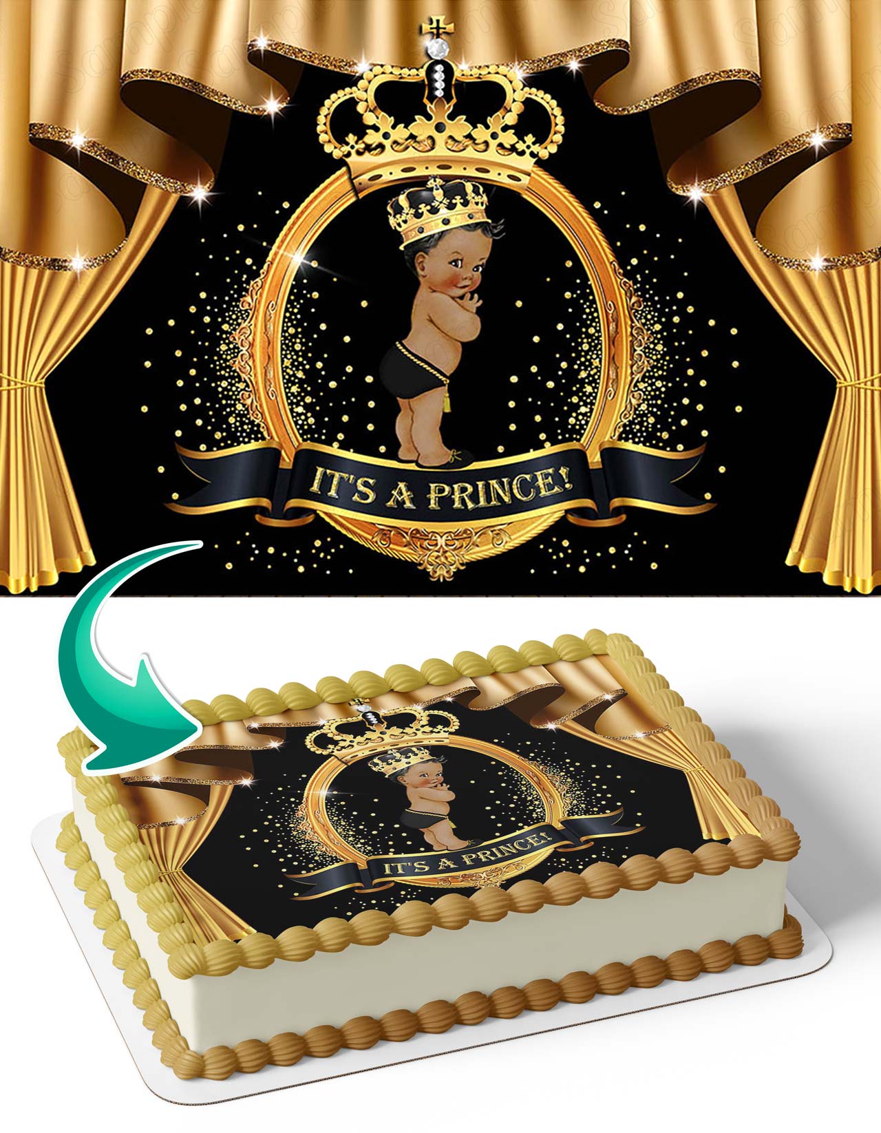 Royal Black Gold Its a Prince African American IAP Edible Cake Topper