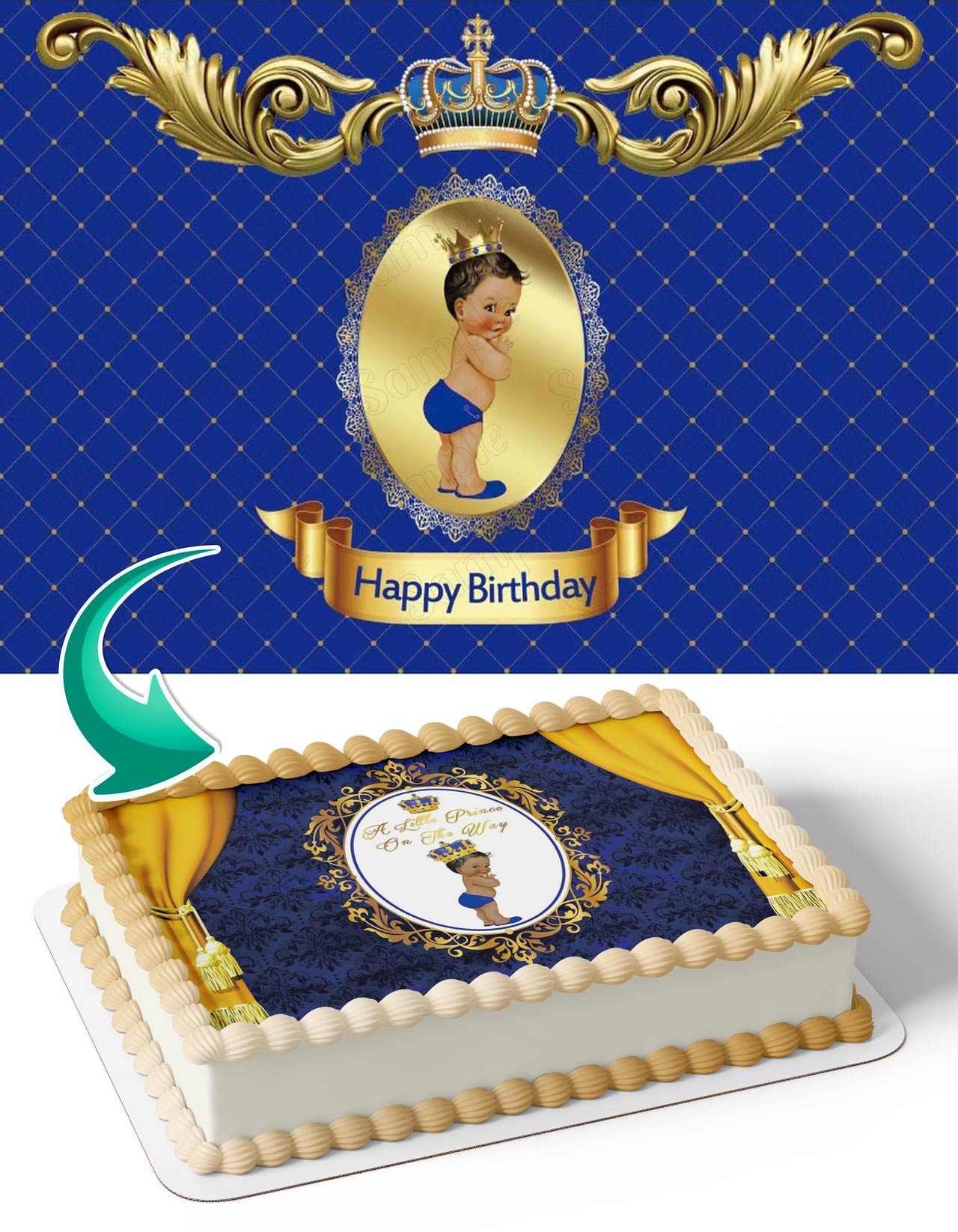 Royal Blue Gold African American Baby Boy Edible Cake Topper