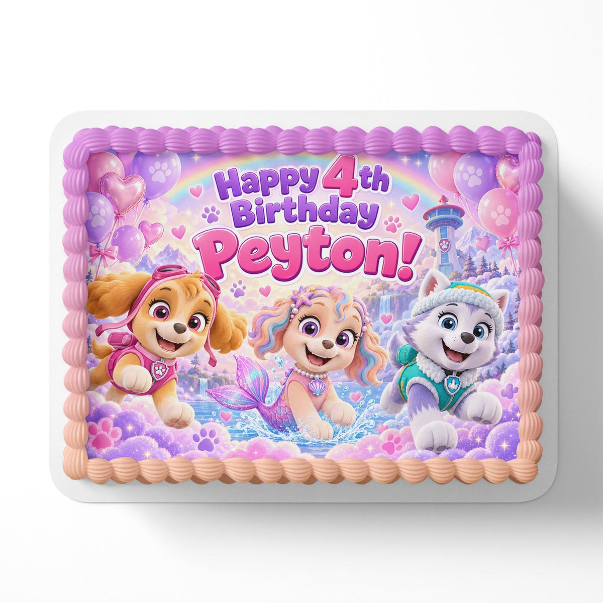 Paw Patrol Skye Everest Coral Edible Cake Topper | Birthday Cake Decoration | Photo Cake Image | Custom Edible Cake Topper
