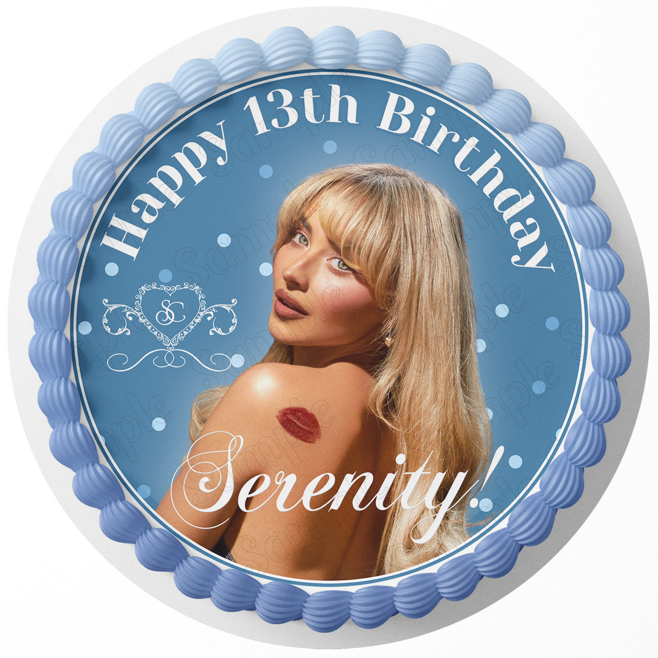 Sabrina Annlynn Carpenter Singer Blue Round – Icing Sheet Birthda - Personalized Edible Cake Topper | Custom Icing Sheet | Birthday Cake Decoration