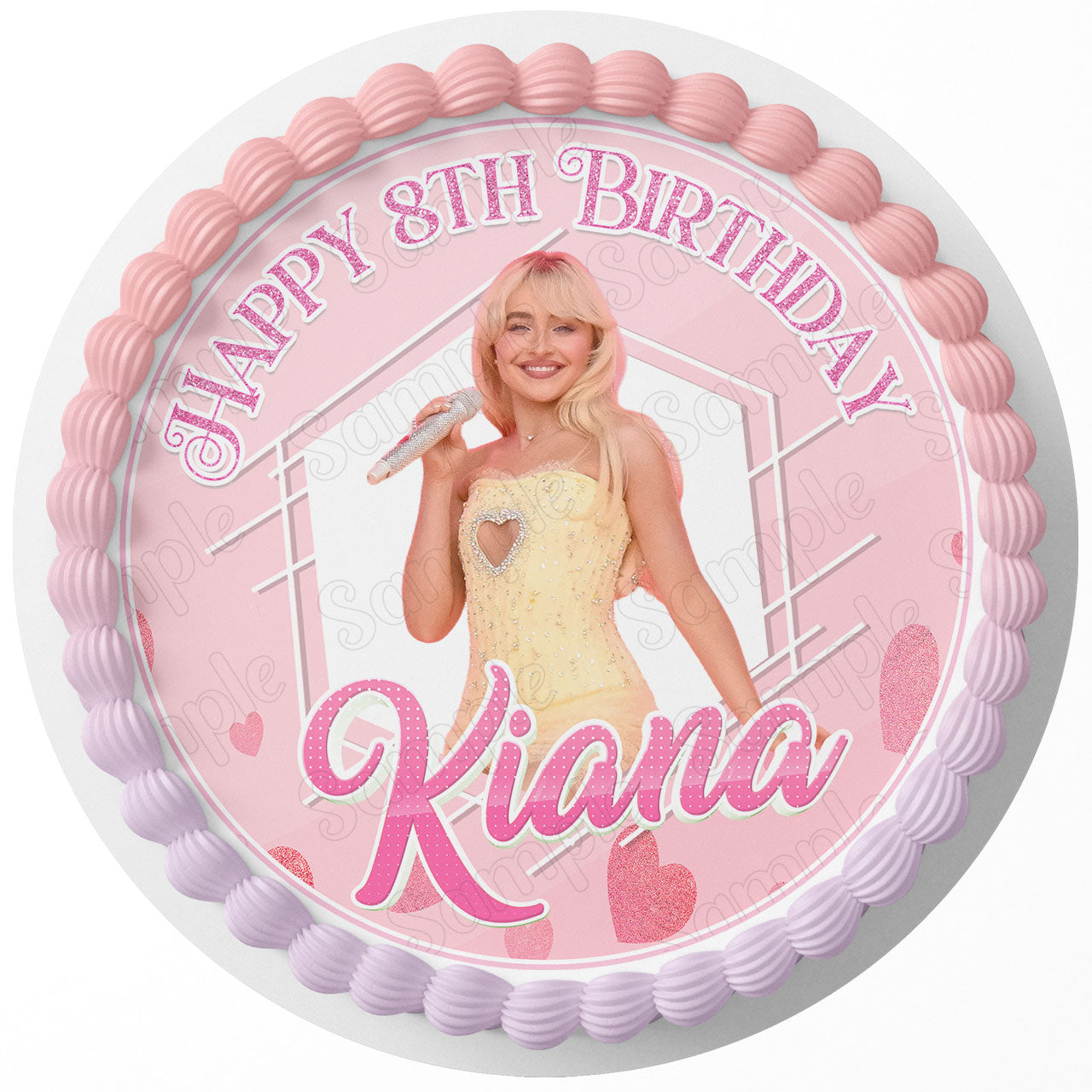 Sabrina Carpenter Pink Round – Icing Sheet Birthday - Personalized Edible Cake Topper | Custom Icing Sheet | Birthday Cake Decoration