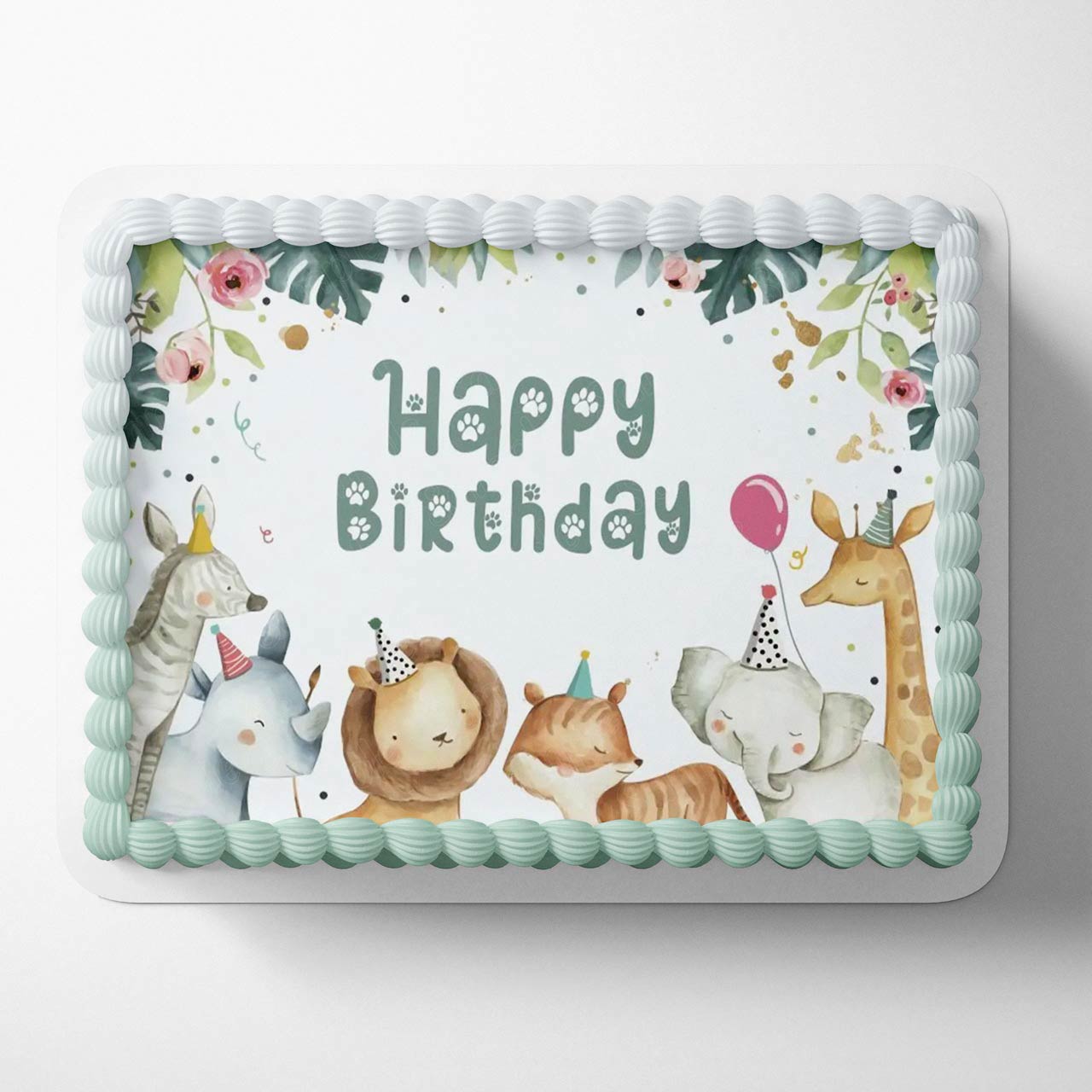 Safari Baby Animal Leaves Jungle FAS Edible Cake Topper