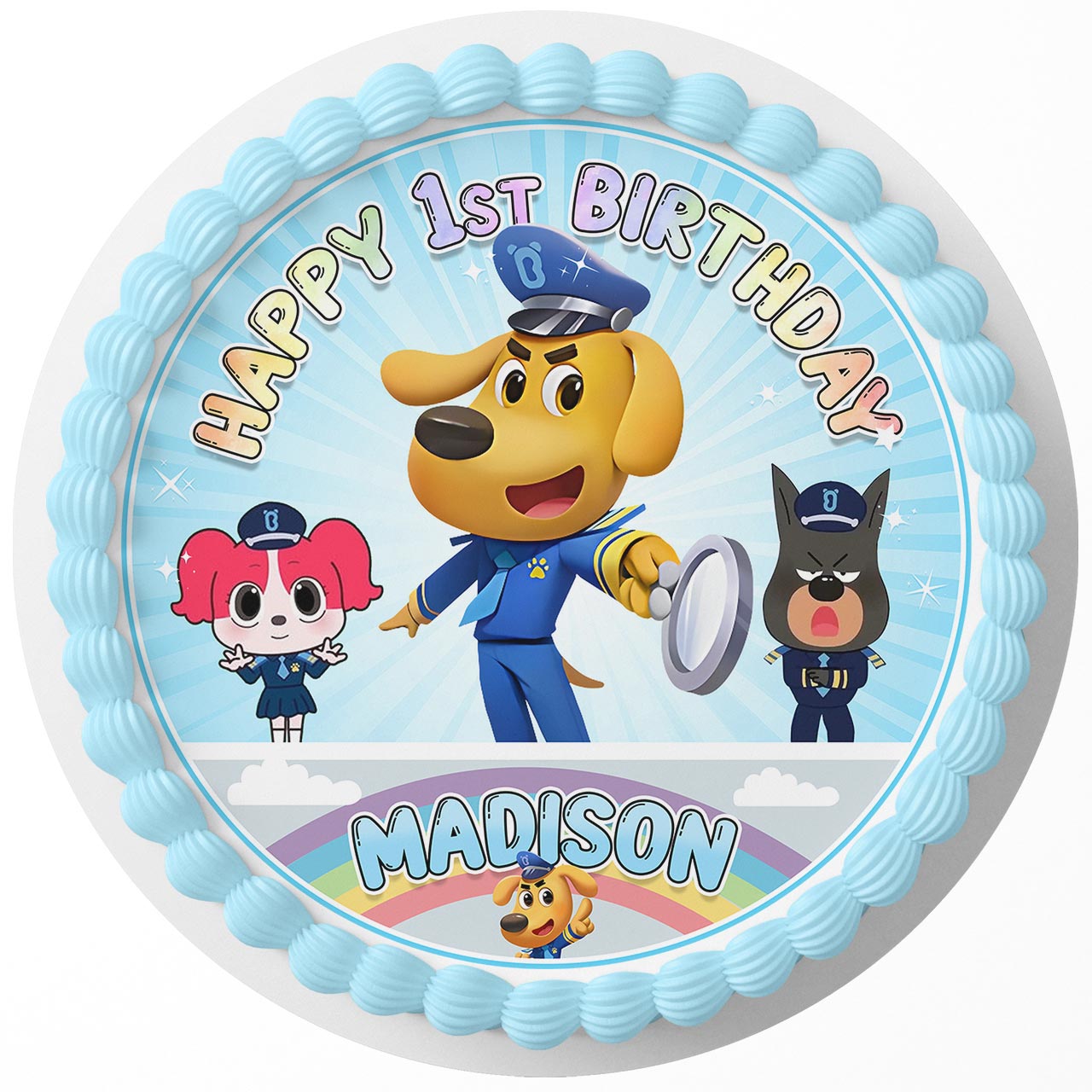 Safety Sheriff Labrador Round – Icing Sheet Birthday - Personalized Edible Cake Topper | Custom Icing Sheet | Birthday Cake Decoration