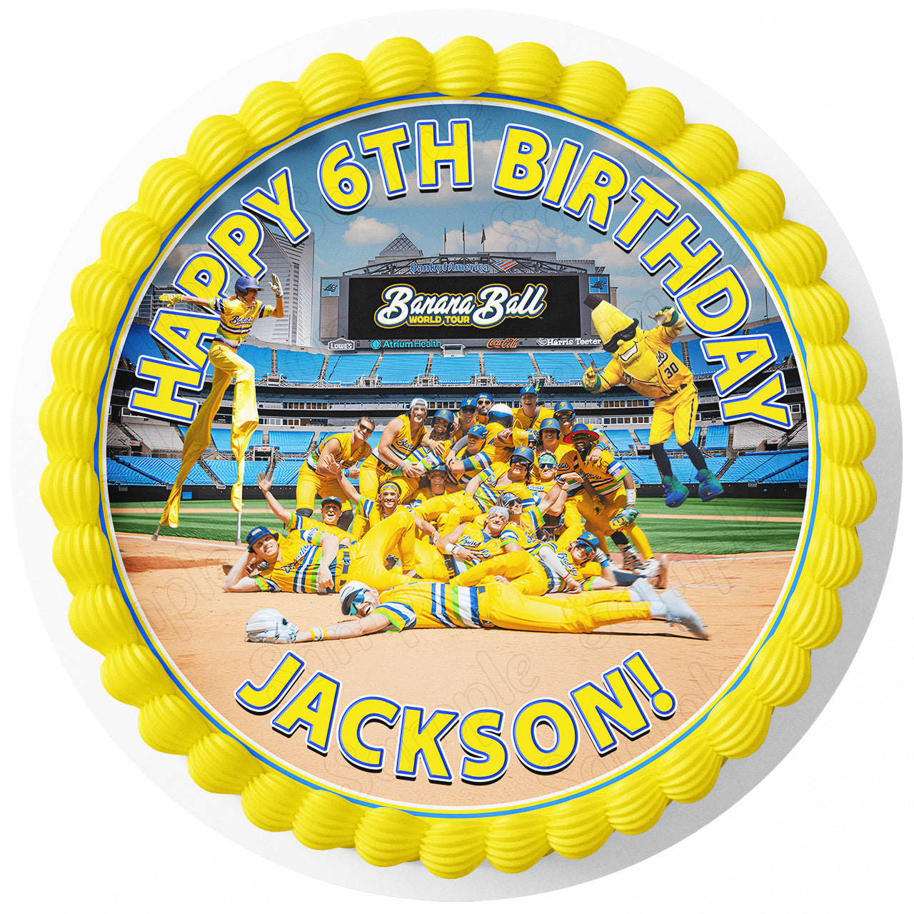 Savana Banana Baseball Round – Icing Sheet Birthday - Personalized Edible Cake Topper | Custom Icing Sheet | Birthday Cake Decoration
