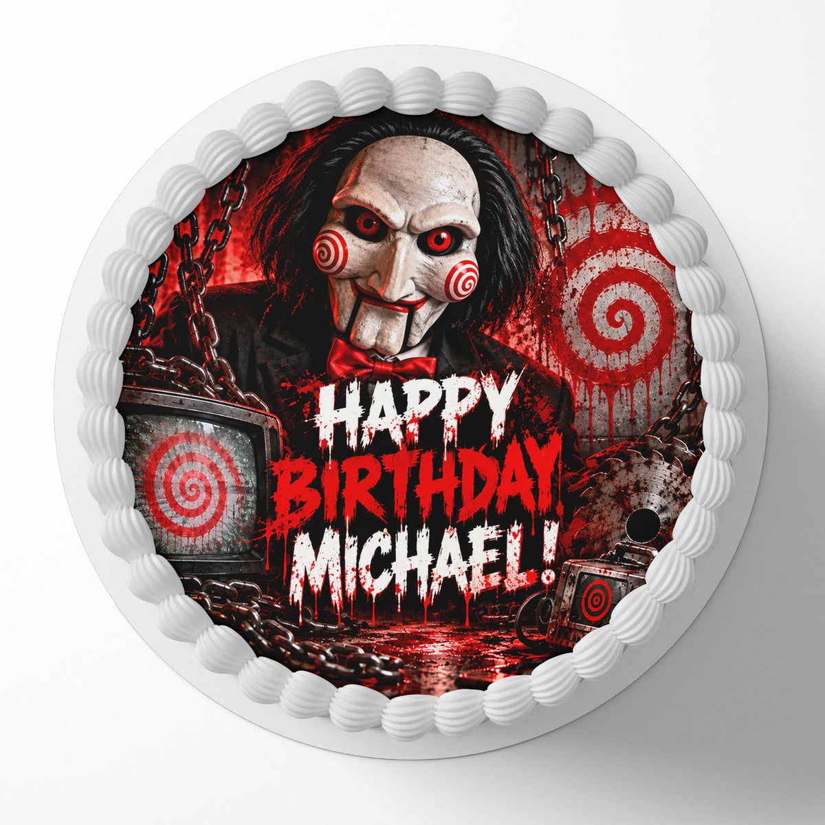 Saw Movie Benny Horror Edible Cake Topper | Birthday Cake Decoration | Photo Cake Image | Custom Edible Cake Topper
