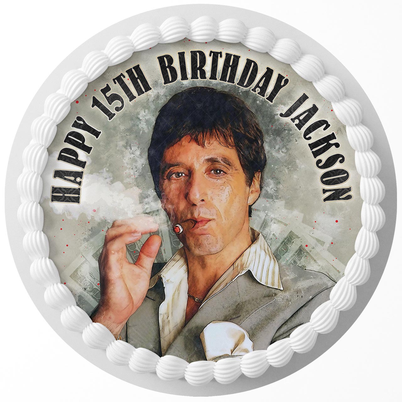 Scarface Tony Montana Al Pacino Round – Icing Sheet Birthday - Personalized Edible Cake Topper | Custom Icing Sheet | Birthday Cake Decoration