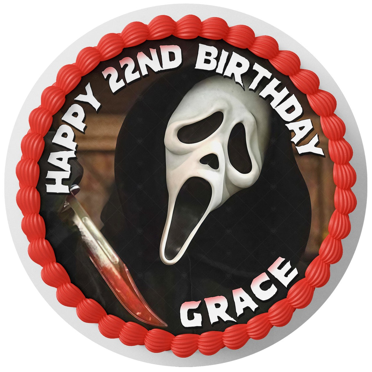 Scary Horror Movie Edible Cake Topper Round Personalized Edible Cake Topper | Custom Icing Sheet | Birthday Cake Decoration