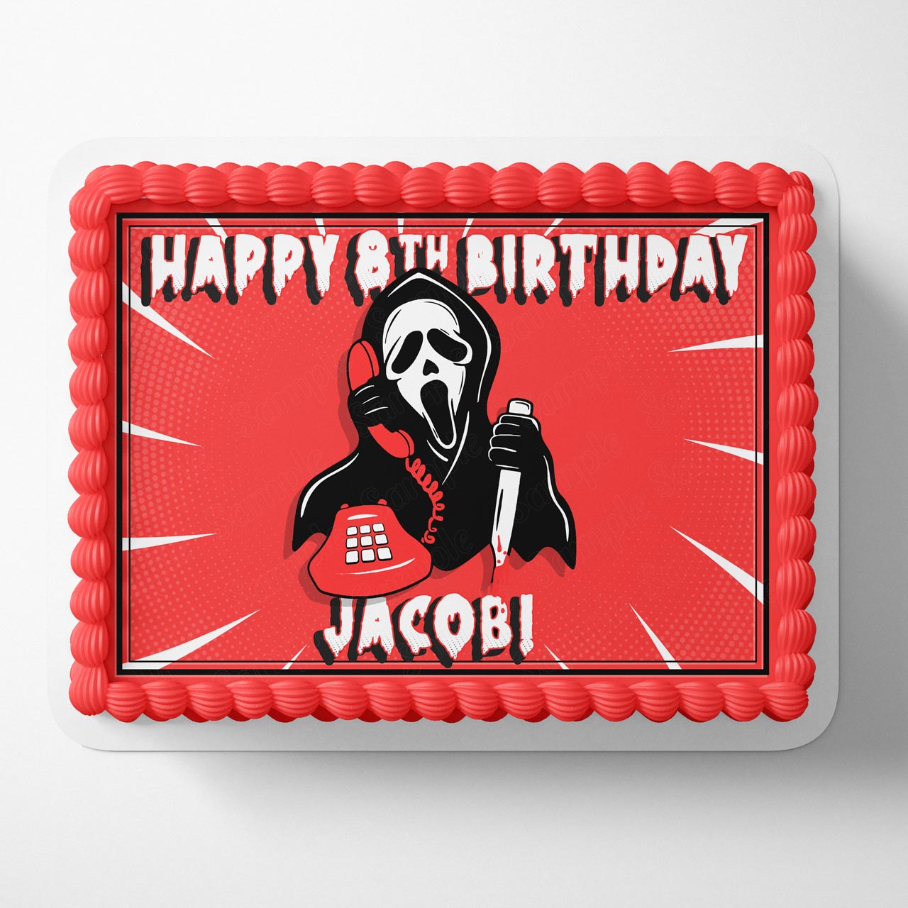 Scream Calling Ghost Face Boys Red Edible Cake Topper