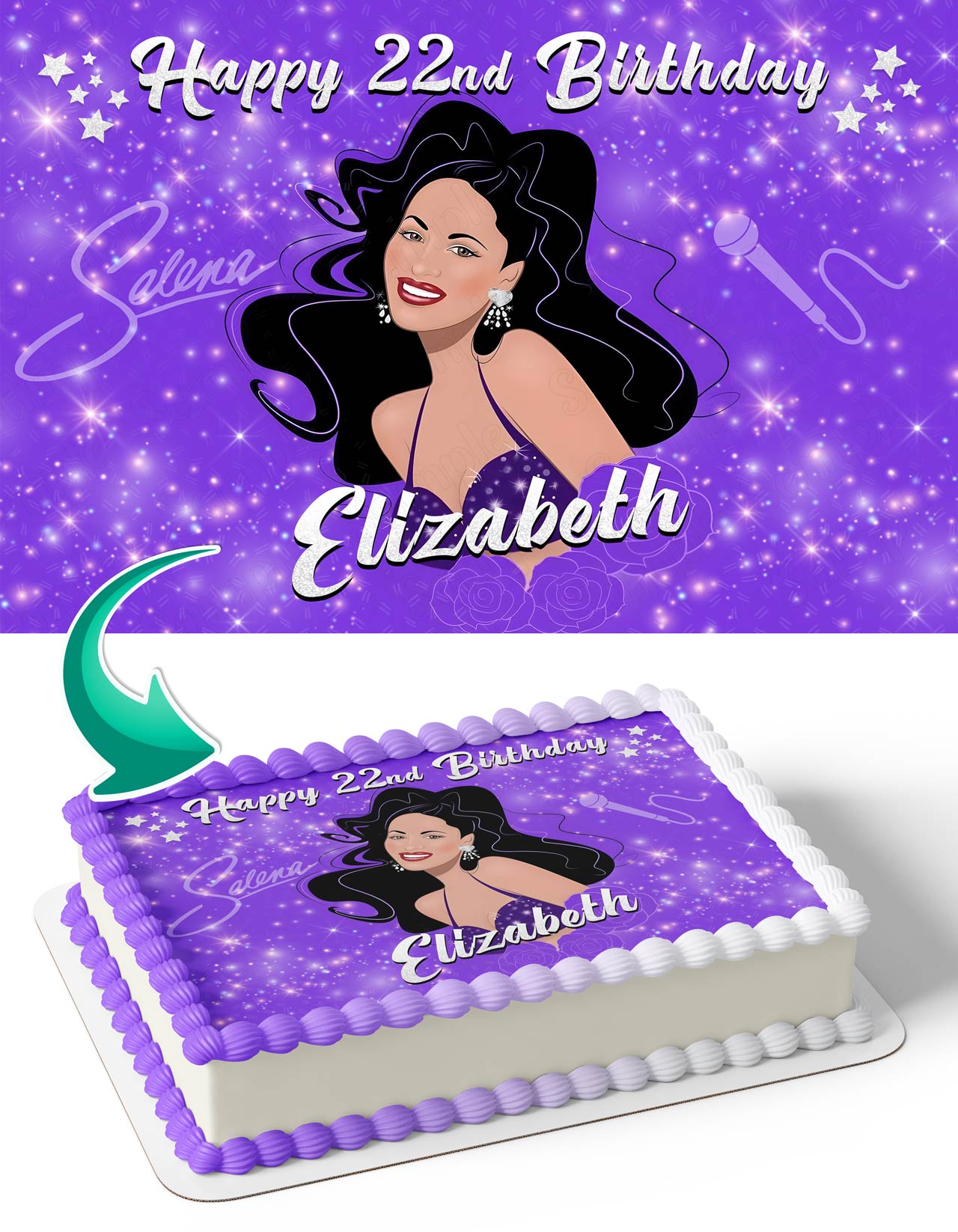 Selena Quintanilla Purple Silver Edible Cake Topper