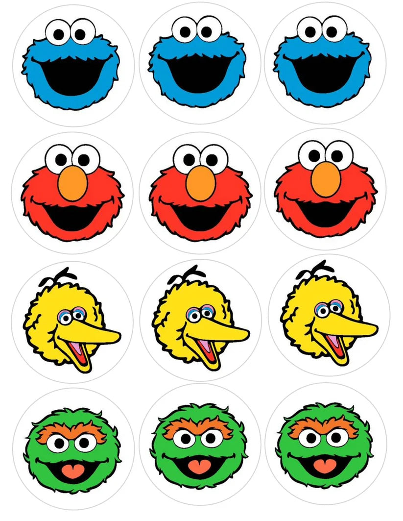 Sesame Street Faces Mix Edible Cupcake Toppers Icing Sheet or Wafer Paper