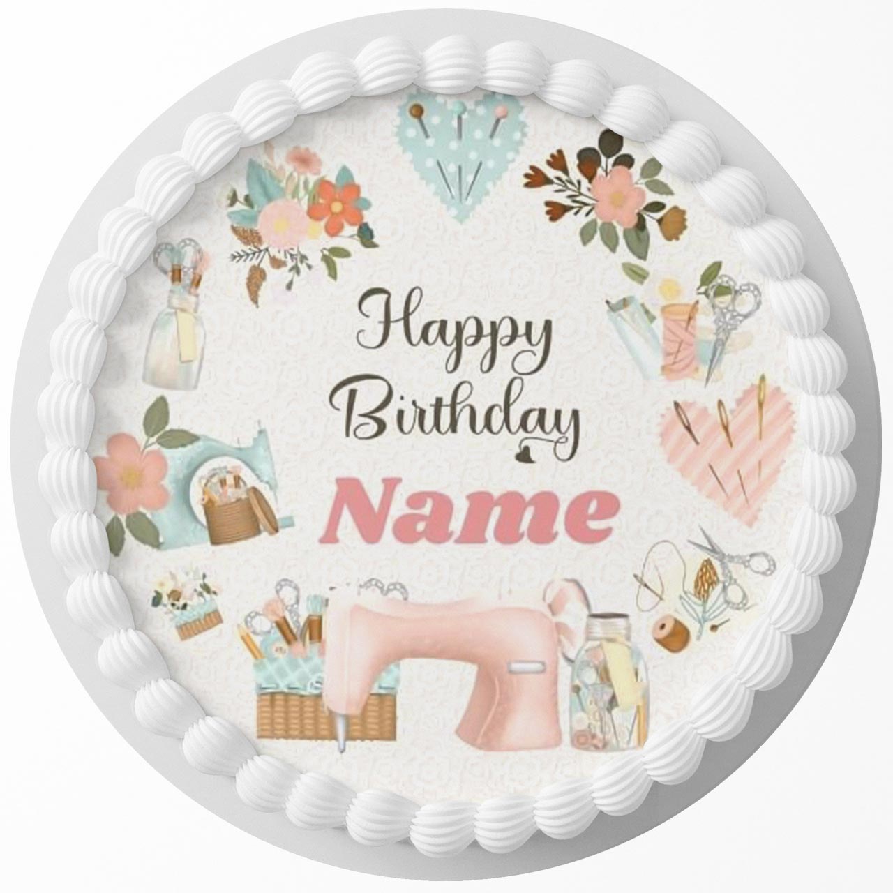Sewing Inspired Round – Icing Sheet Birthday - Personalized Edible Cake Topper | Custom Icing Sheet | Birthday Cake Decoration | Photo Cake Image