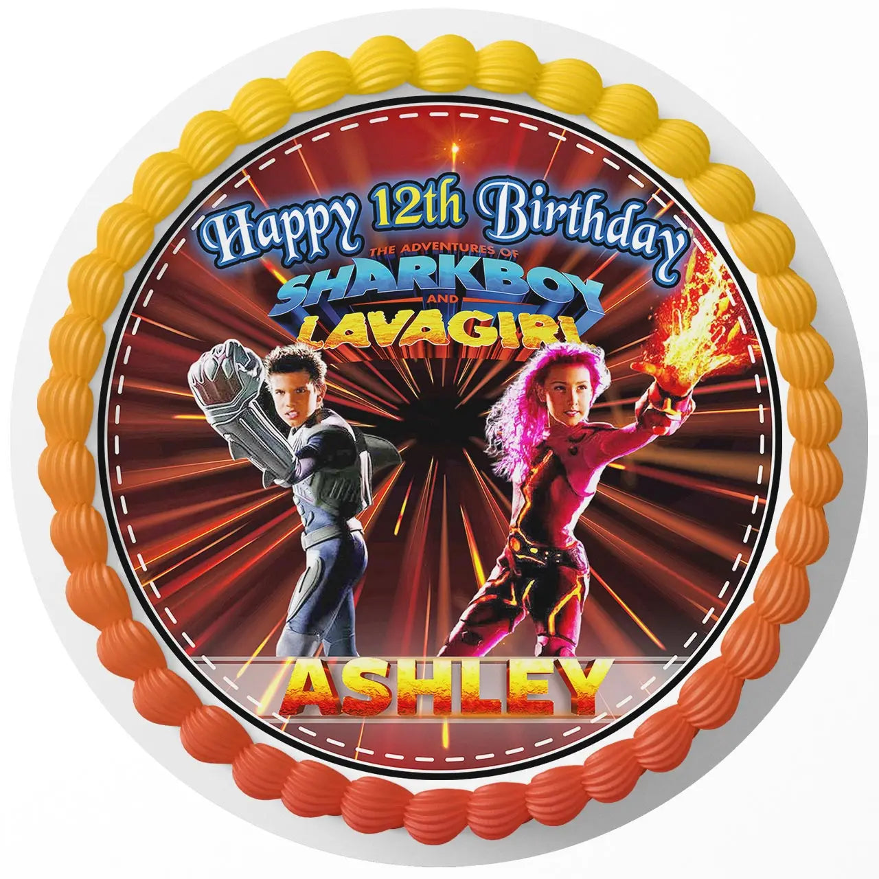 Sharkboy and Lavagirl Round – Icing Sheet Birthday - Personalized Edible Cake Topper | Custom Icing Sheet | Birthday Cake Decoration