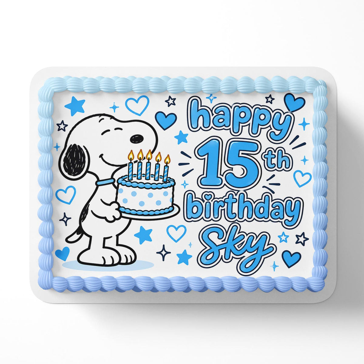 Snoopy Cute Blue Edible Cake Topper | Birthday Cake Decoration | Photo Cake Image