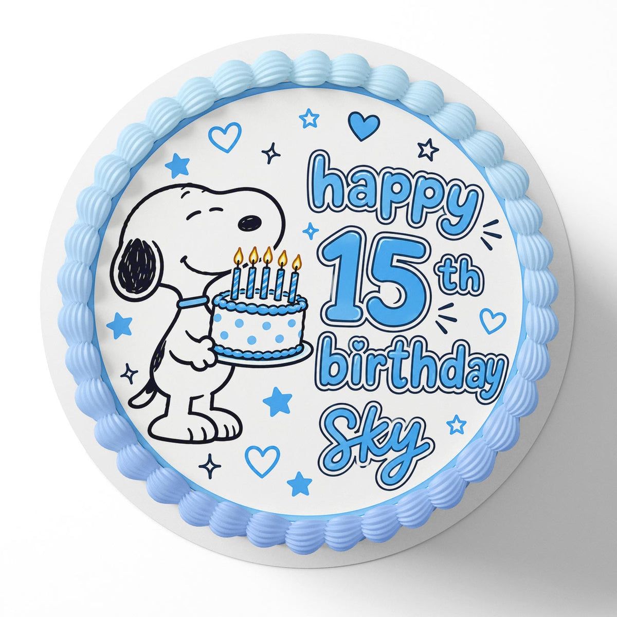 Snoopy Cute Blue Edible Cake Topper | Birthday Cake Decoration | Photo Cake Image