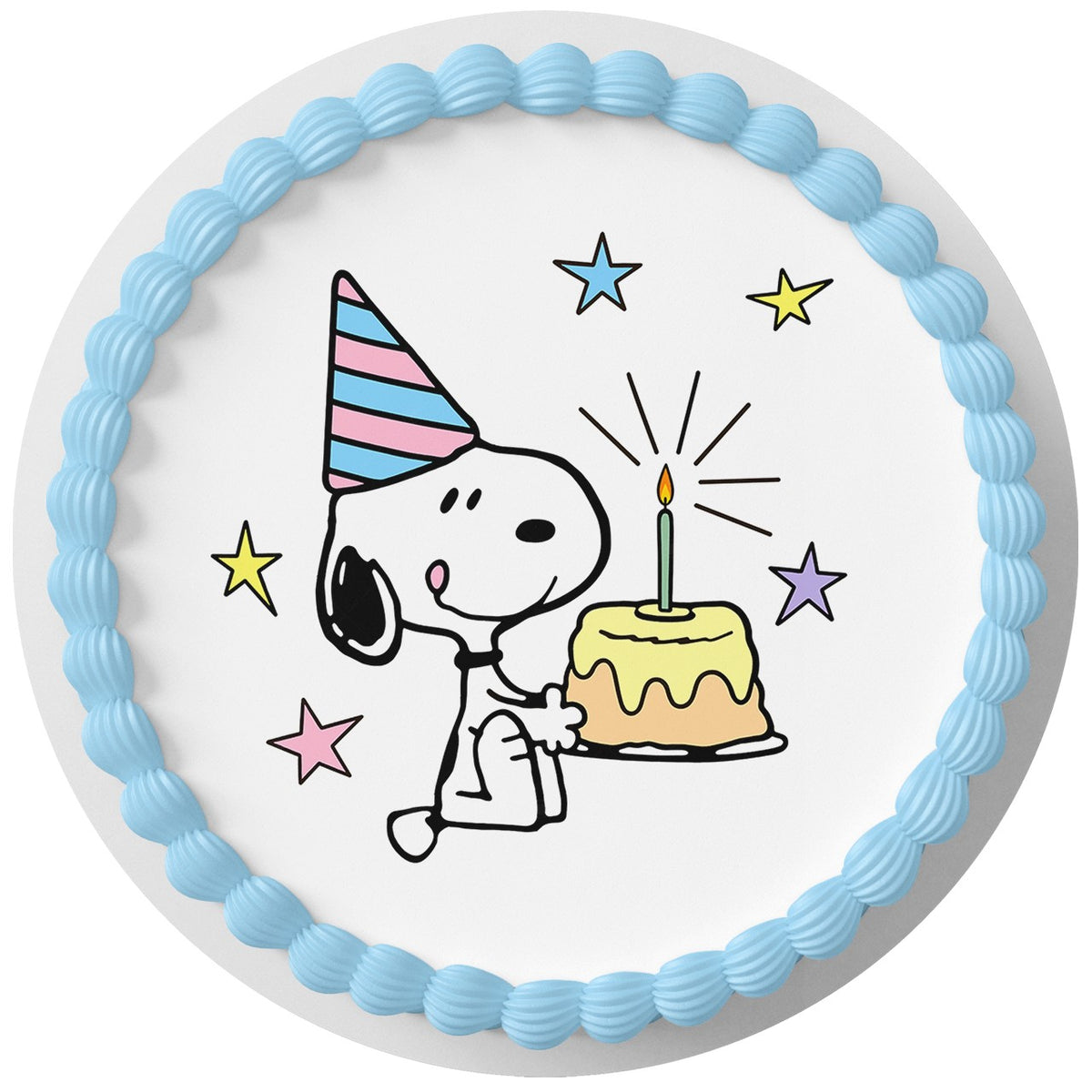 Snoopy Birthday Cake Edible Cake Topper Round Personalized Edible Cake Topper | Custom Icing Sheet | Birthday Cake Decoration