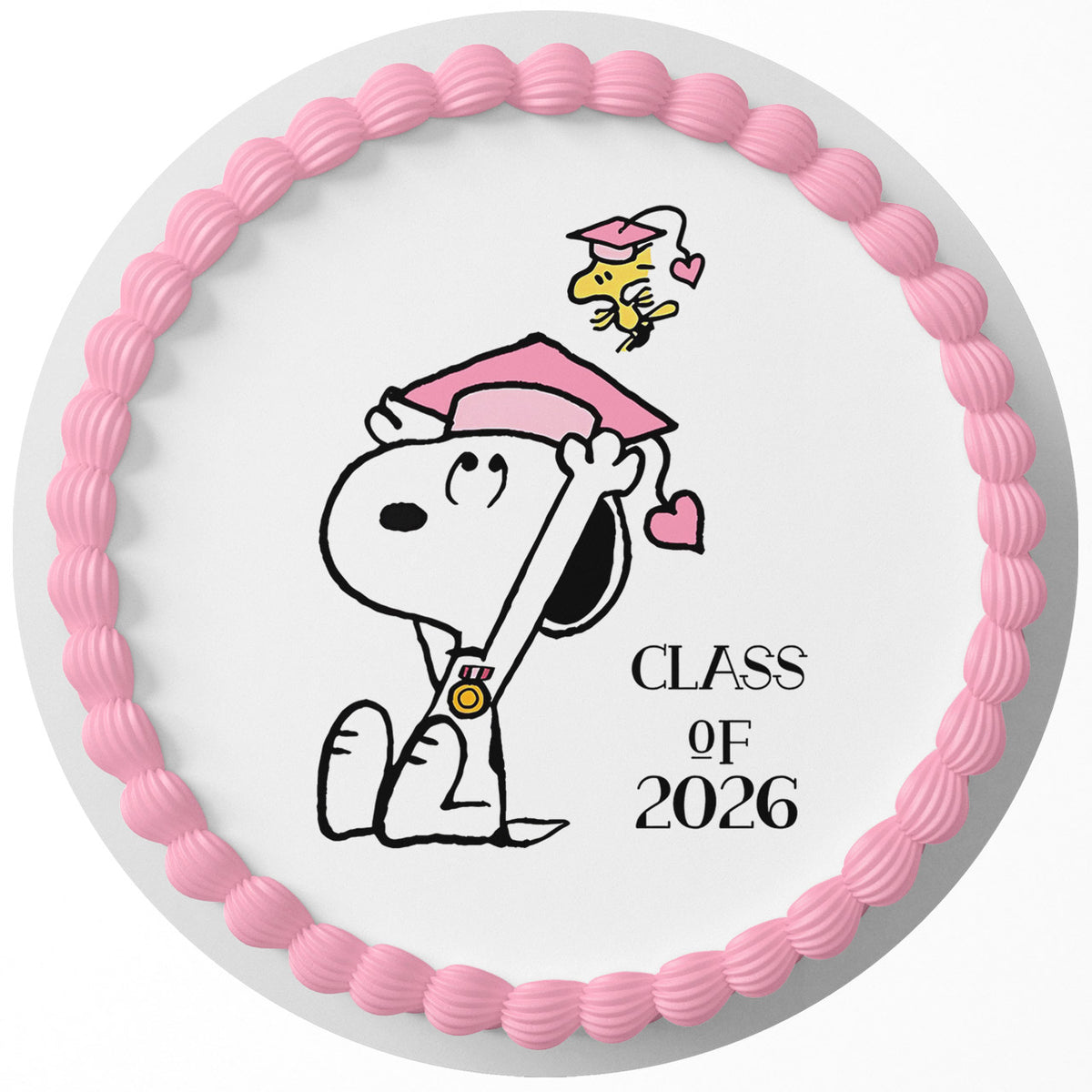 Snoopy And Woodstock Graduation Edible Cake Topper Round Personalized Edible Cake Topper | Custom Icing Sheet | Birthday Cake Decoration