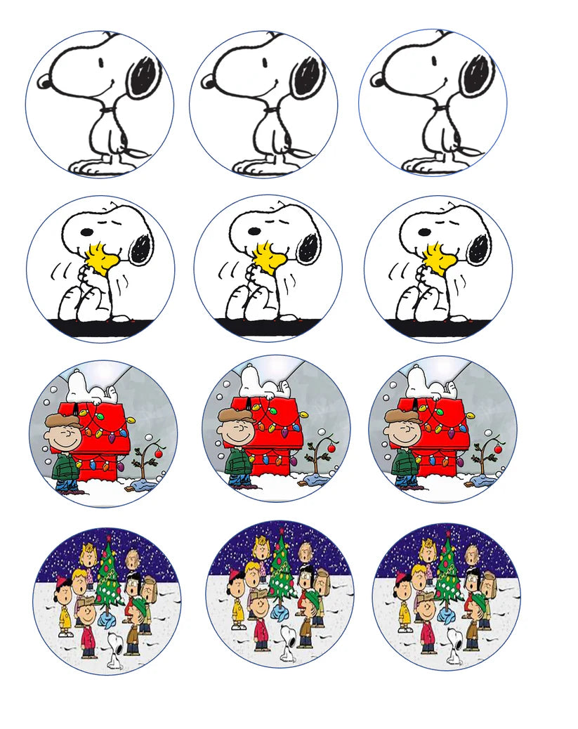 Snoopy Christmas Edible Cupcake Toppers Icing Sheet or Wafer Paper