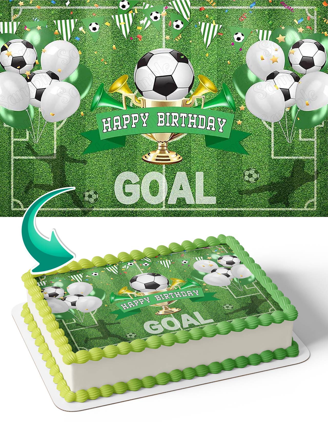 Football Soccer Field Goal Winner Trophy Edible Cake Topper