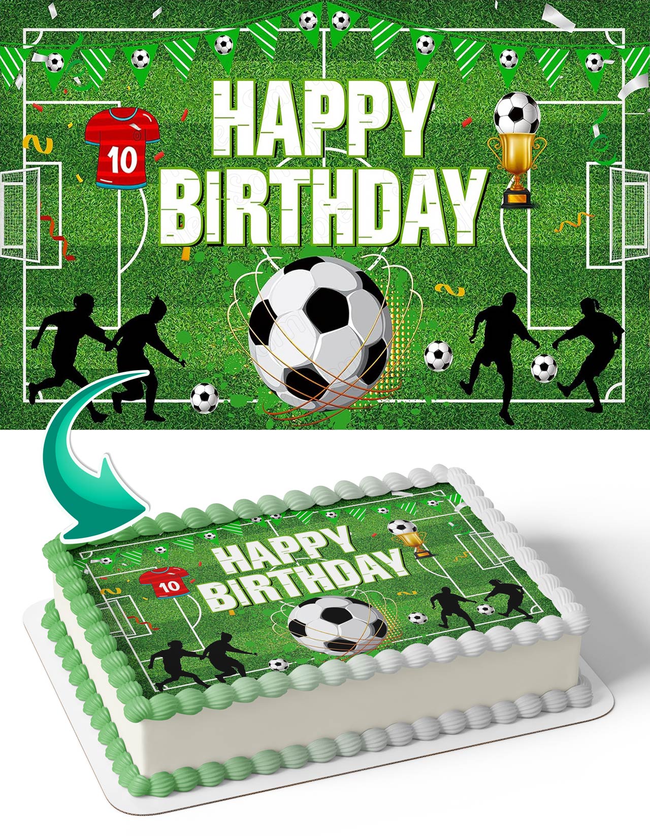 Football Soccer Field Winner Trophy SFT Edible Cake Topper