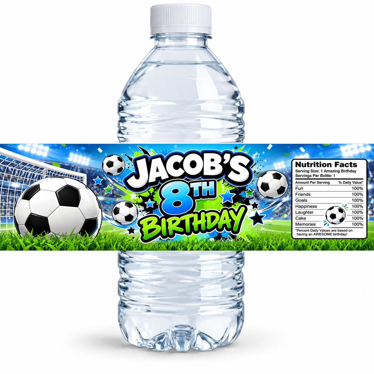 Custom Football Soccer Water Bottle Label Sticker Birthday Decor Self Stick Wrapper