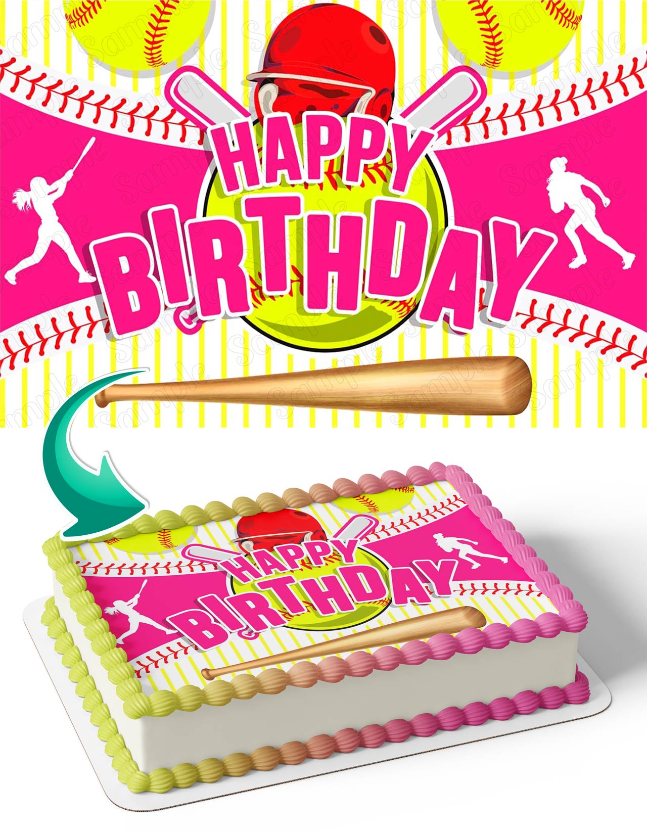 Softball League Girls Teens Pink Edible Cake Topper