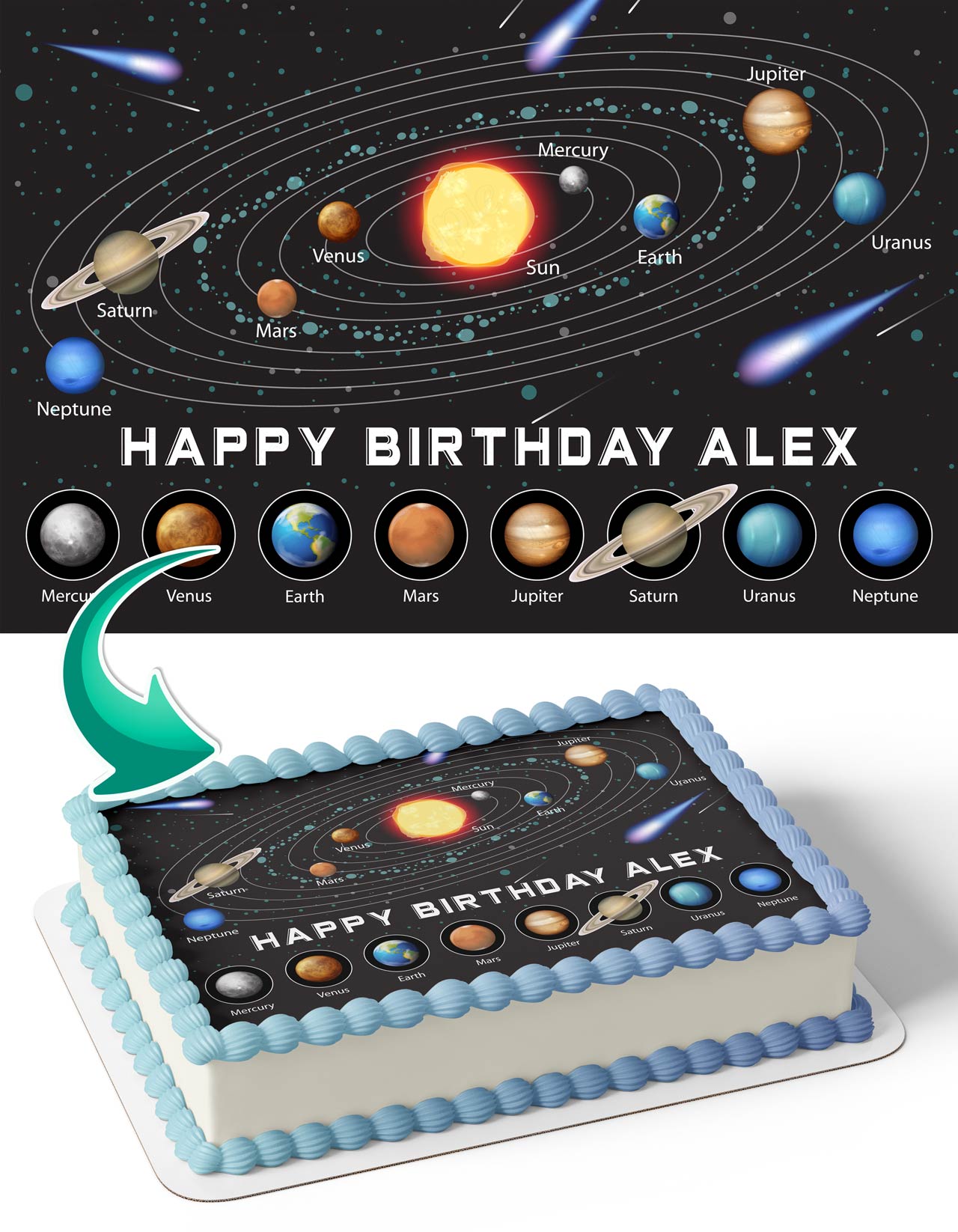 Solar System Universe Edible Cake Topper