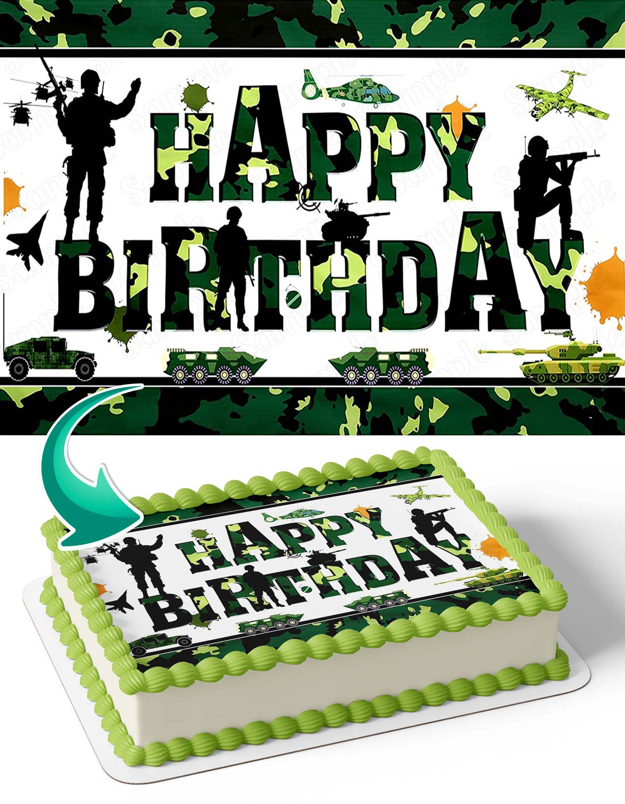 Soldier Military Camo Sargent Captain Kids Edible Cake Topper