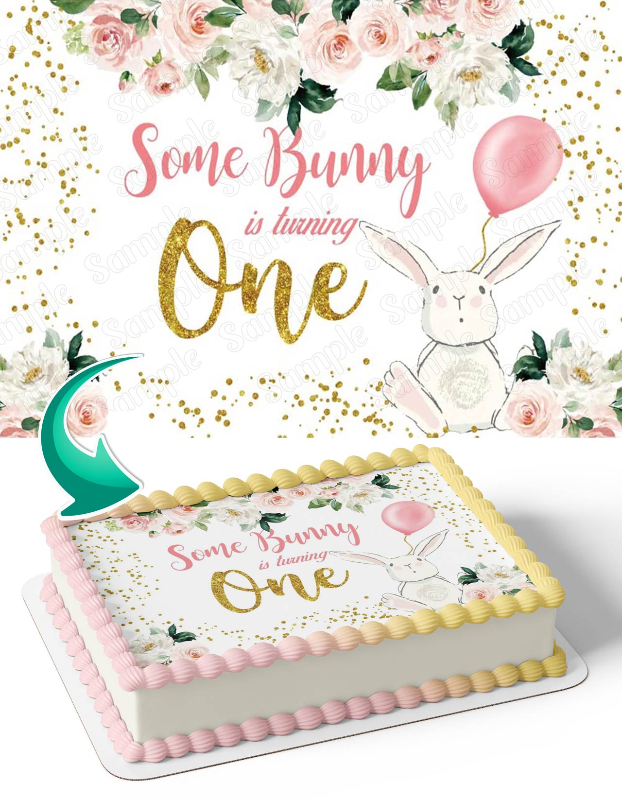 Some Bunny Is Turning One Baby Girl Pink Edible Cake Topper