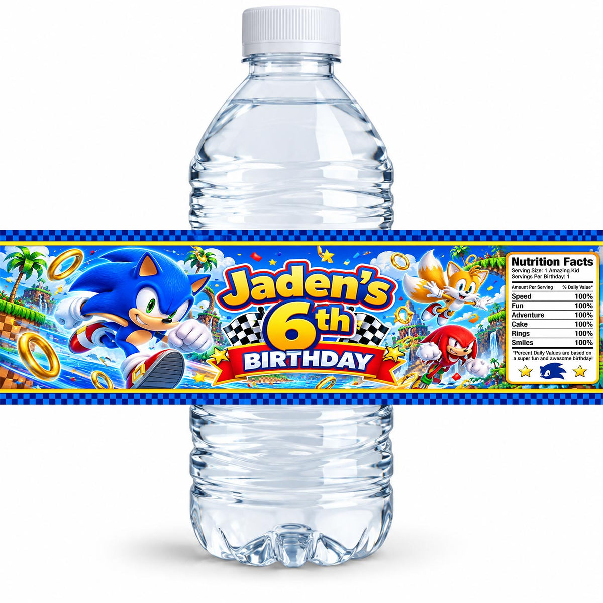Custom Sonic Water Bottle Label Sticker Birthday Decor Self Stick Wrapper