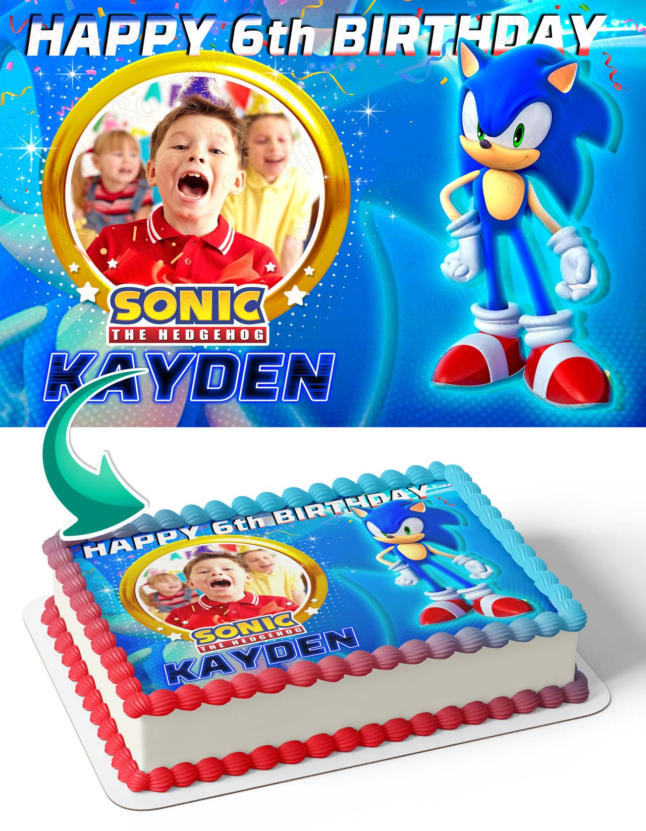 Sonic Hedgehog Photo Frame – Birthday Image - Personalized Edible Cake Topper | Custom Icing Sheet | Birthday Cake Decoration | Photo Cake Image