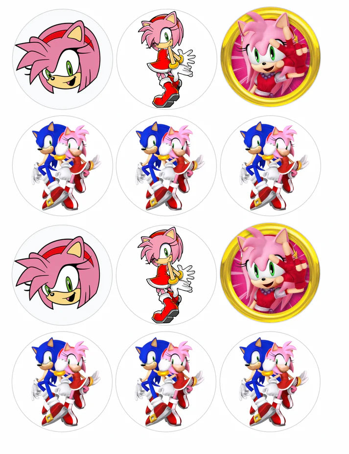 Sonic and Amy Rose Edible Cupcake Toppers Icing Sheet or Wafer Paper