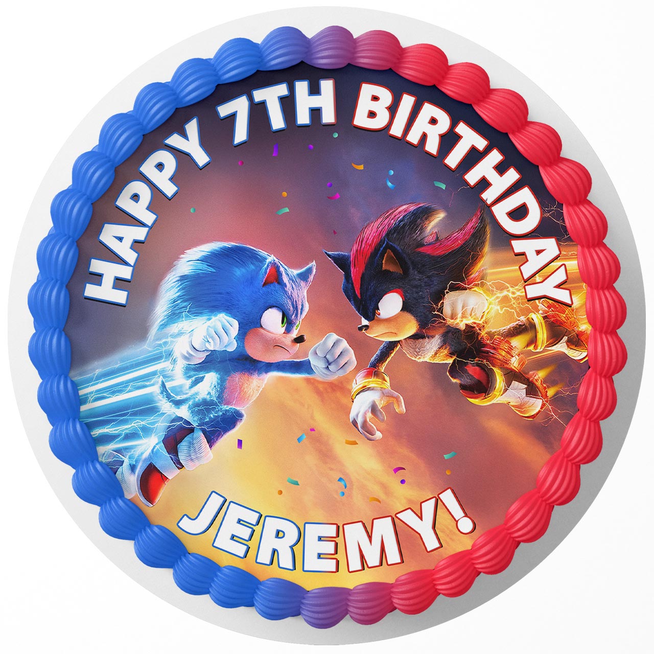 Sonik Kids Fast the Hedgehog 3 Sonik Kids Fast vs Shadow Movie Th - Personalized Edible Cake Topper | Custom Icing Sheet | Birthday Cake Decoration
