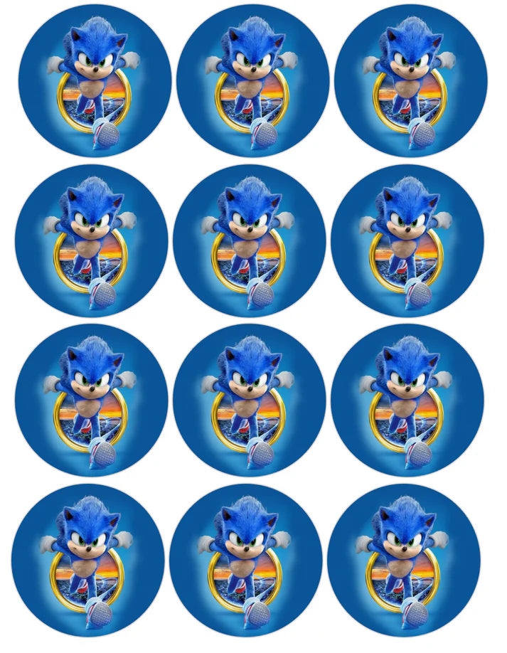 Sonic the Hedgehog Movie Blue Ring Edible Cupcake Toppers Icing Sheet or Wafer Paper