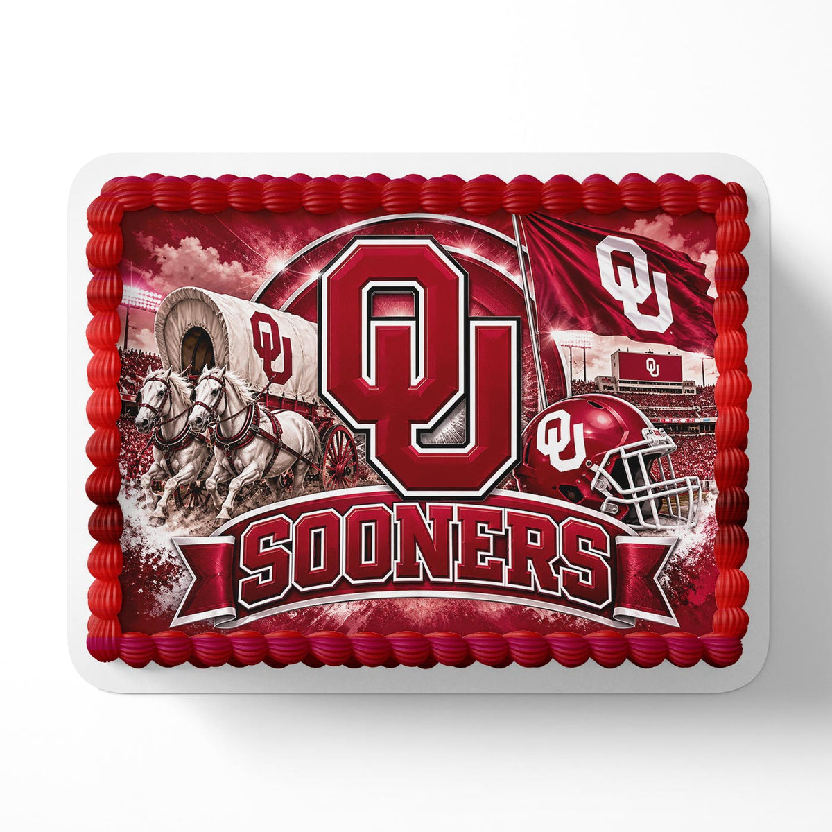 Crimson OU Sooners Edible Cake Topper | Birthday Cake Decoration | Photo Cake Image | Custom Edible Cake Topper