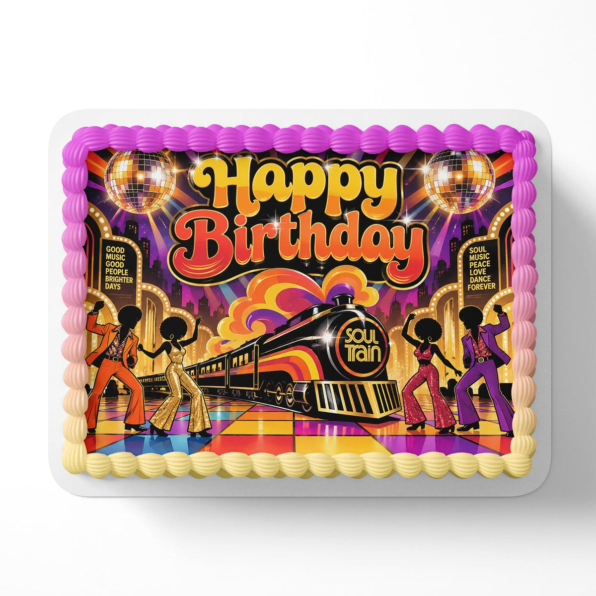 Soul Train Disco Retro Edible Cake Topper | Birthday Cake Decoration | Photo Cake Image | Custom Edible Cake Topper