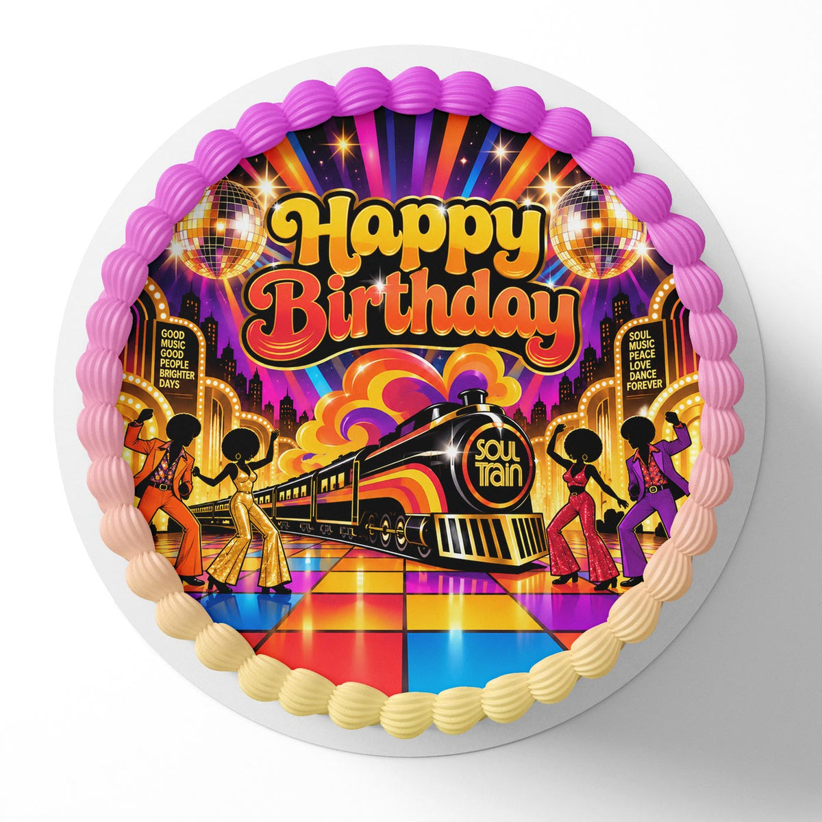 Soul Train Disco Retro Edible Cake Topper | Birthday Cake Decoration | Photo Cake Image | Custom Edible Cake Topper