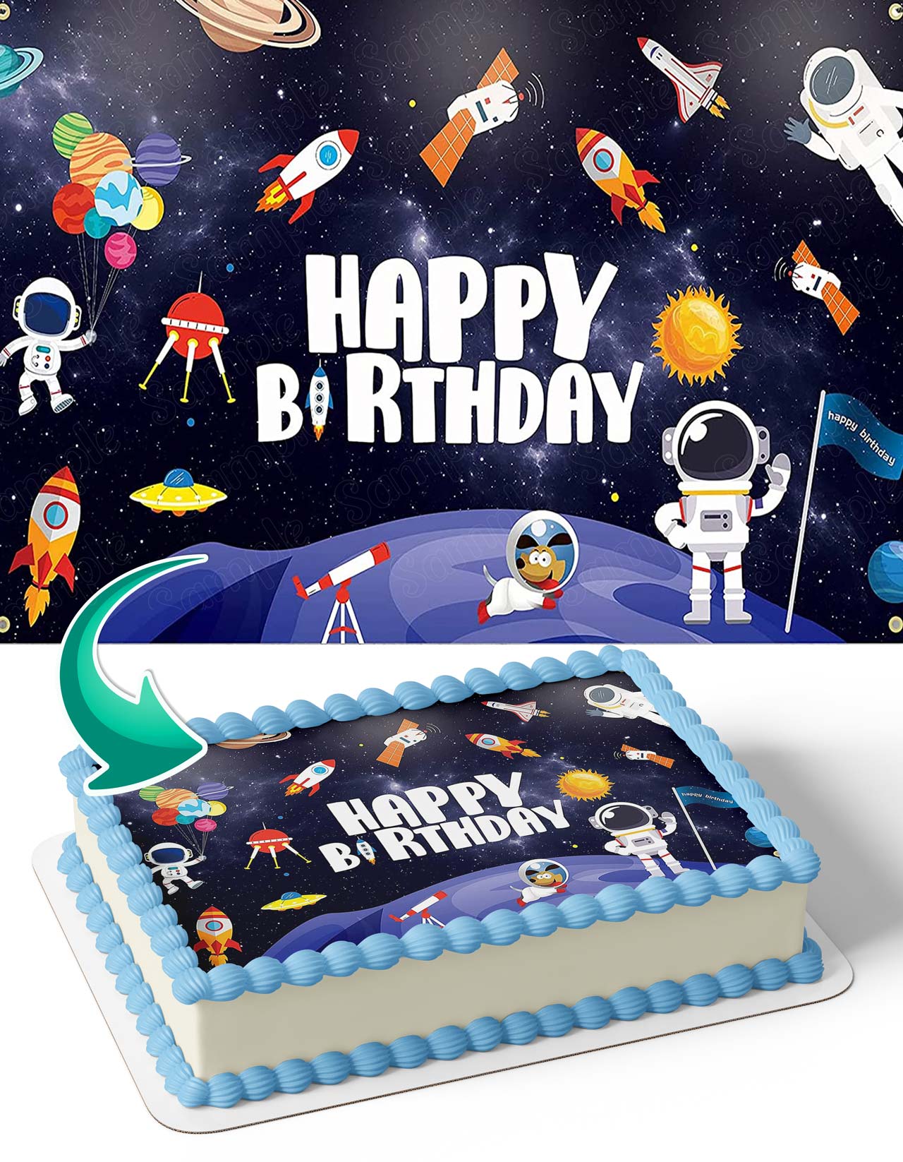 Space Galaxy Universe Astronaut Kids Edible Cake Topper