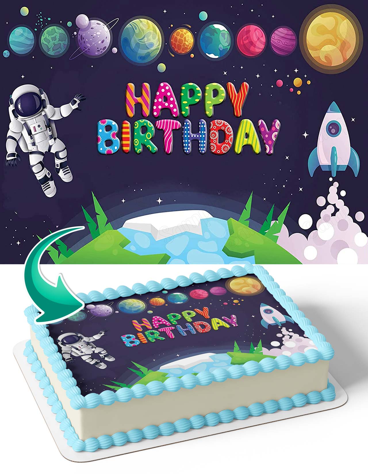 Space Galaxy Universe Astronaut Planets Kids Edible Cake Topper