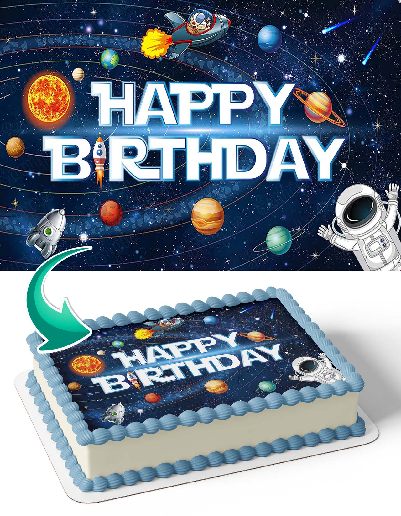 Space Galaxy Universe Astronaut Planets Edible Cake Topper