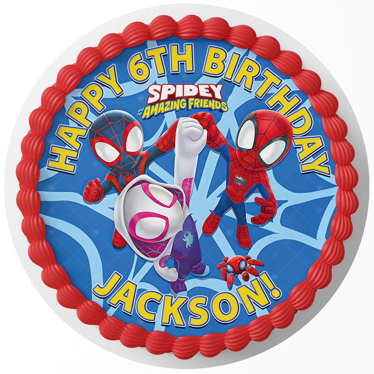 Spidey Spider Kids Friends Web Friends TPG Round – Icing Sheet Birthday - Personalized Edible Cake Topper | Custom Icing Sheet | Birthday Cake Decoration